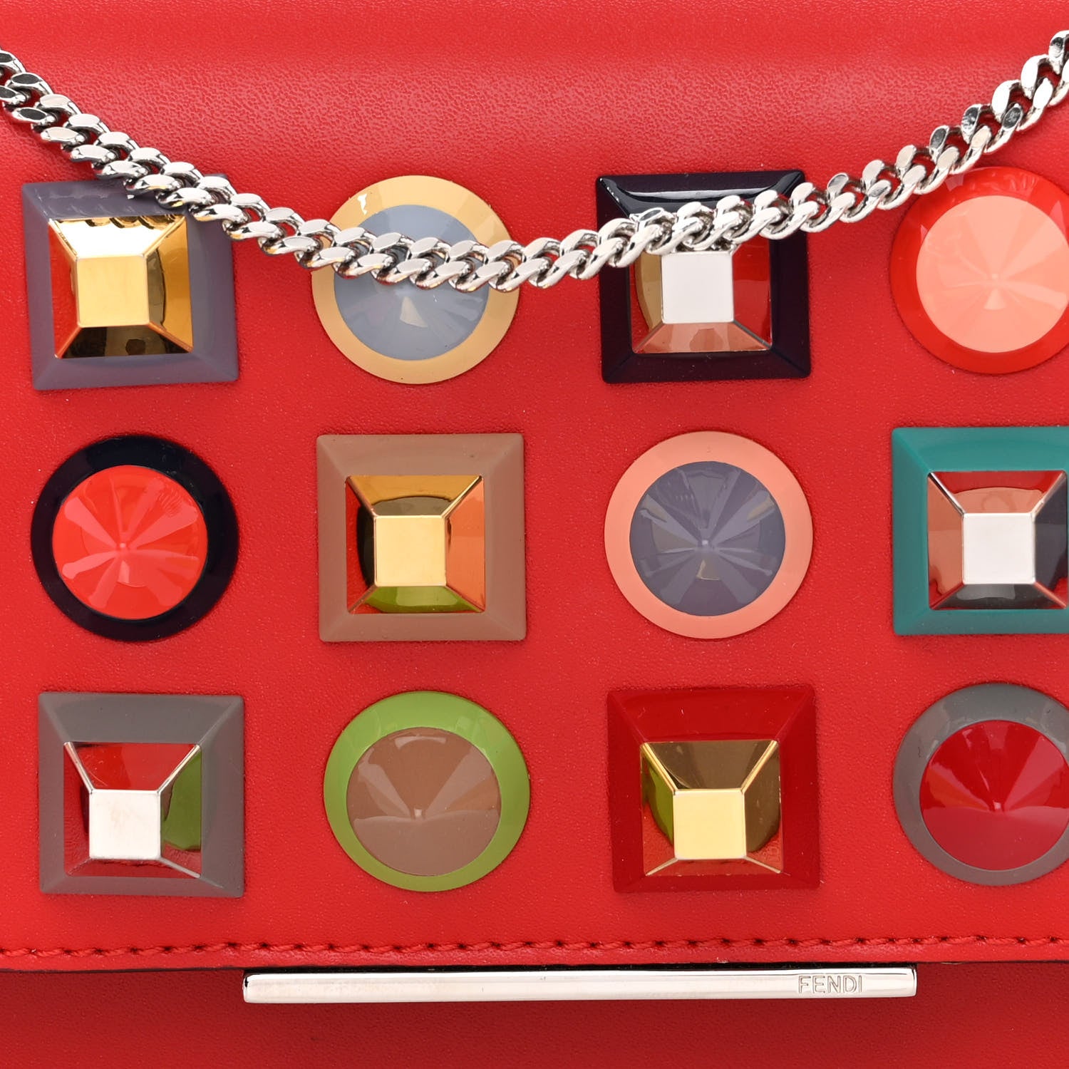 Fendi Vitello Liberty Studded Tube Wallet On Chain Fiamma Multicolor 8 of 11