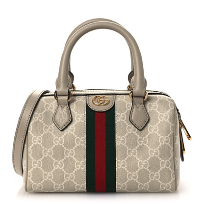 Gucci GG Supreme Monogram Textured Dollar Calfskin Web Ophidia Mini Top Handle Bag Beige Mystic White Oatmeal 1 of 11
