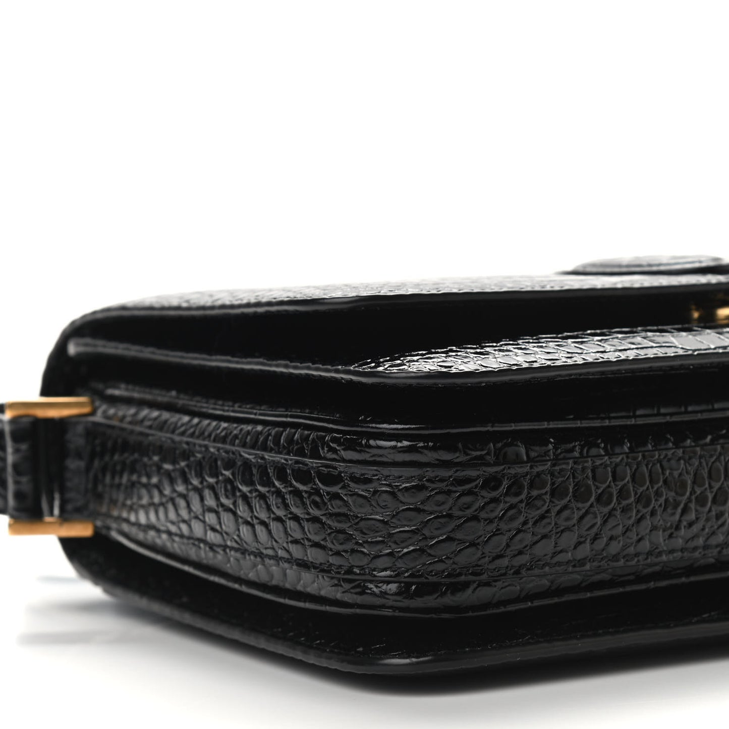 Patent Crocodile Embossed Calfskin Le 61 Shoulder Bag Black