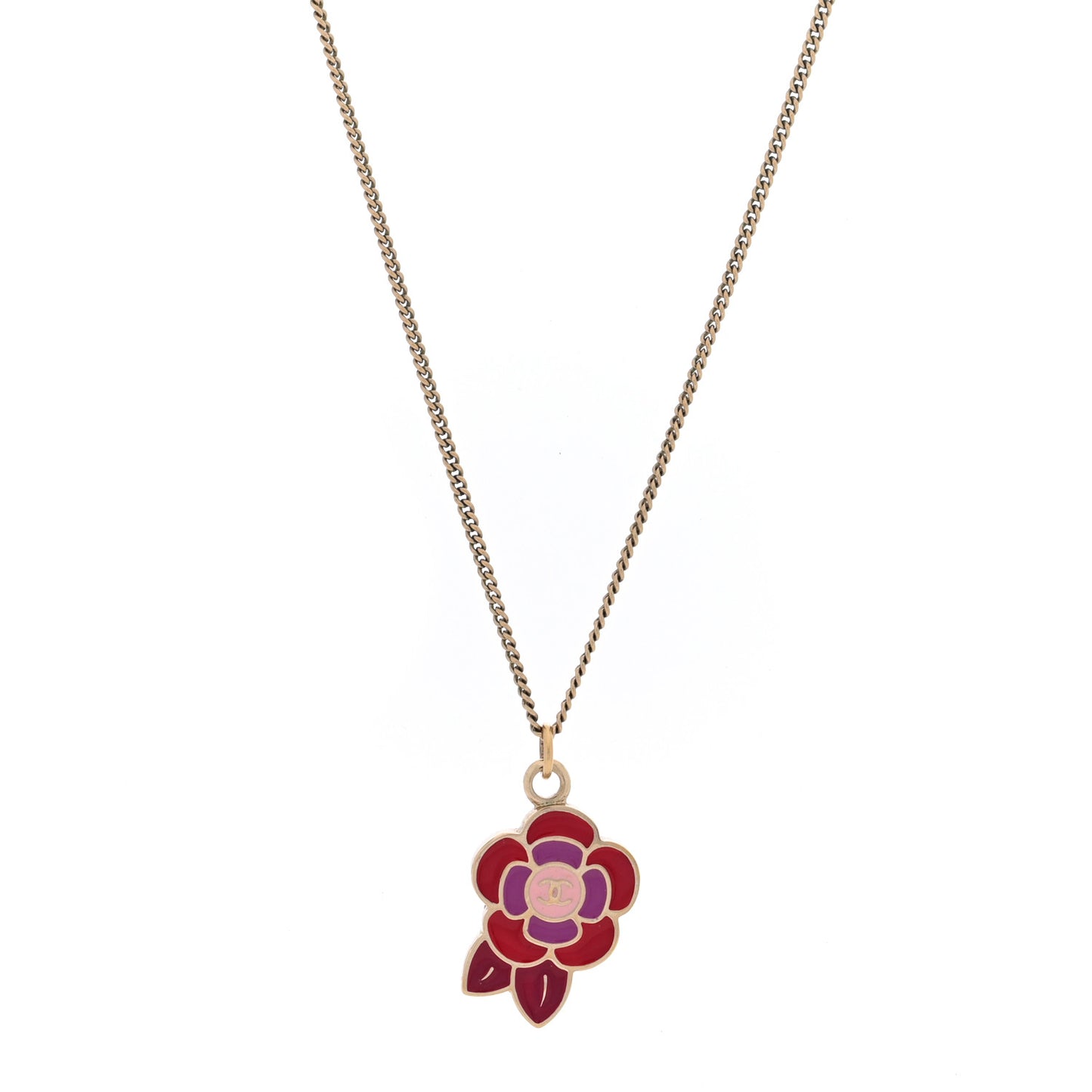 Enamel CC Camellia Pendant Necklace Gold Multicolor