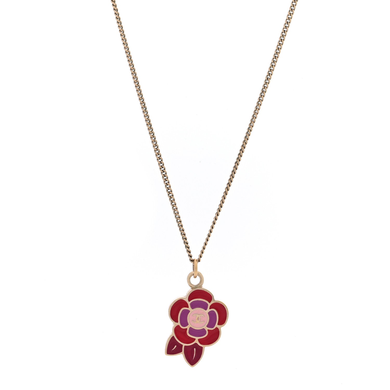 Chanel Enamel CC Camellia Pendant Necklace Gold Multicolor 1 of 4