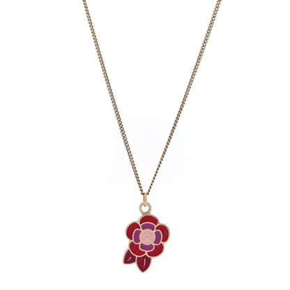Chanel Enamel CC Camellia Pendant Necklace Gold Multicolor 1 of 4