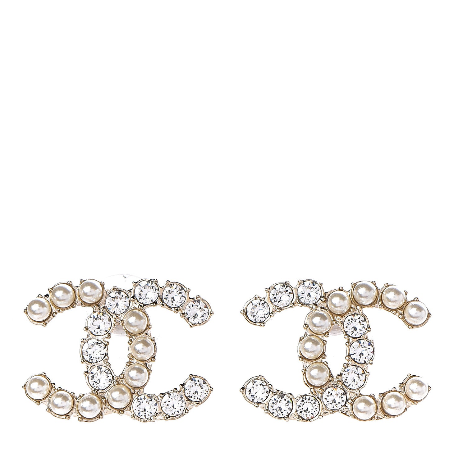 Pearl Crystal CC Earrings Gold