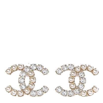 Chanel Pearl Crystal CC Earrings Gold 1 of 3