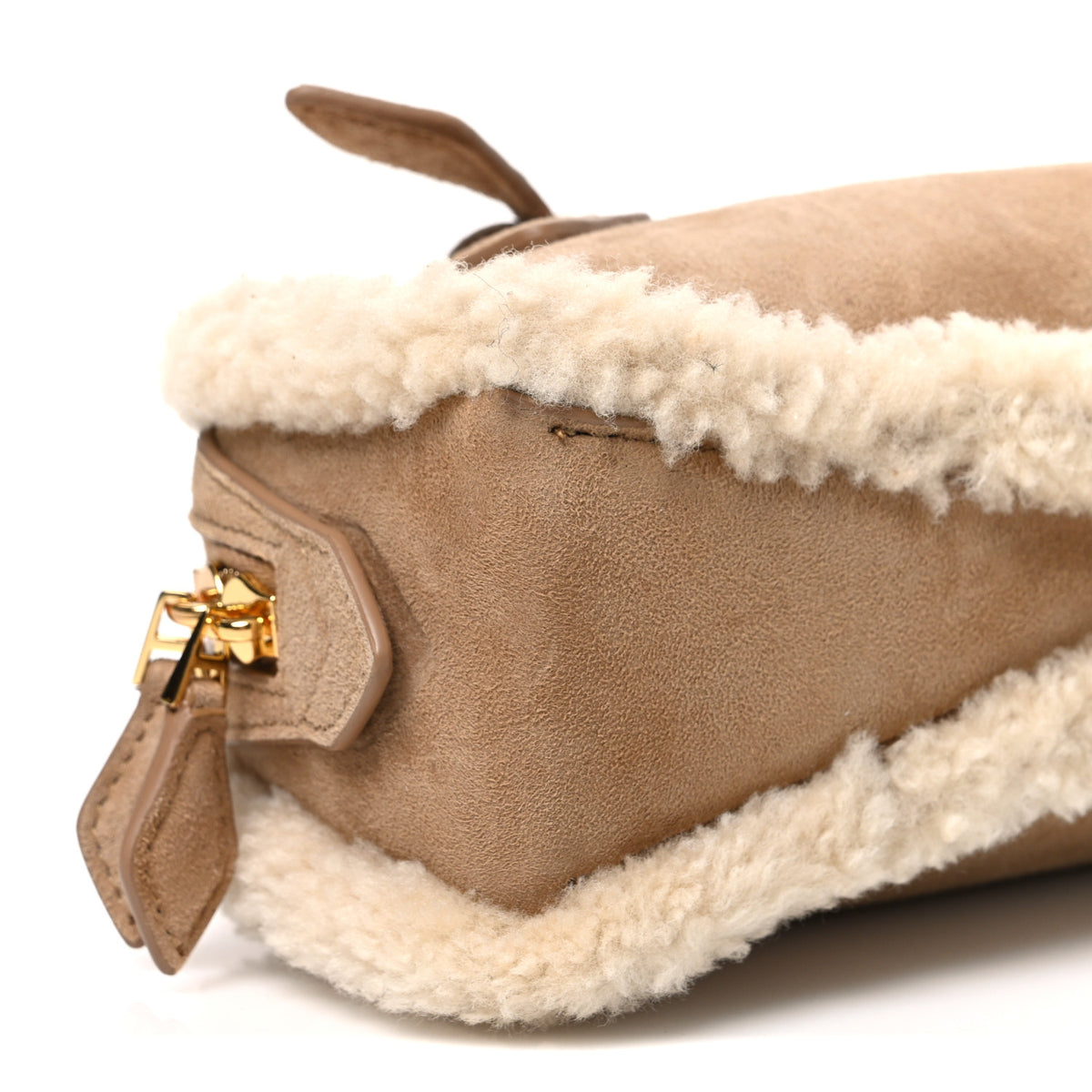 Suede Lambskin Merino Shearling Le Teckel Clutch Camel