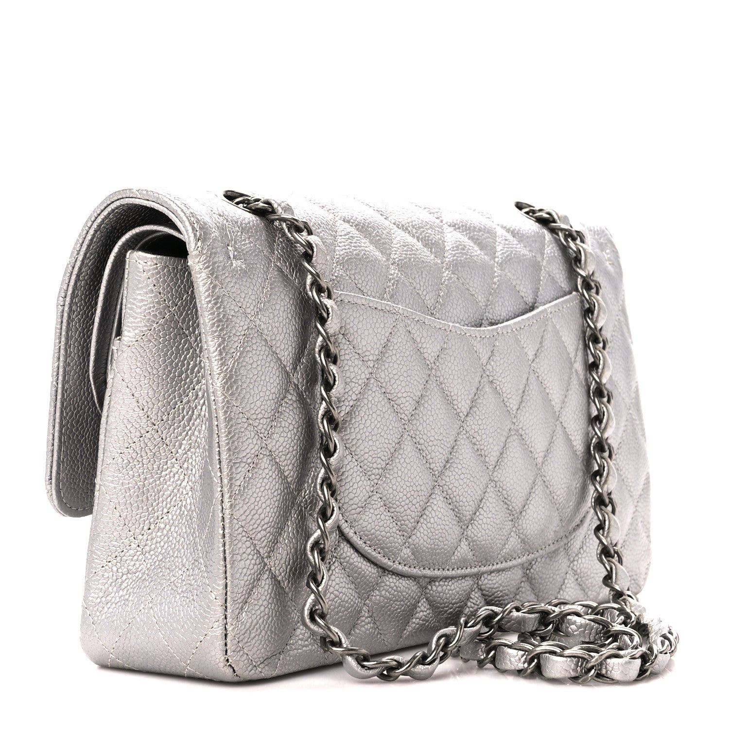 Chanel Metallic Caviar Quilted Medium Double Flap Silver 3 of 11