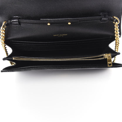 Saint Laurent Grain De Poudre Matelasse Chevron Monogram Chain Wallet Black 5 of 10