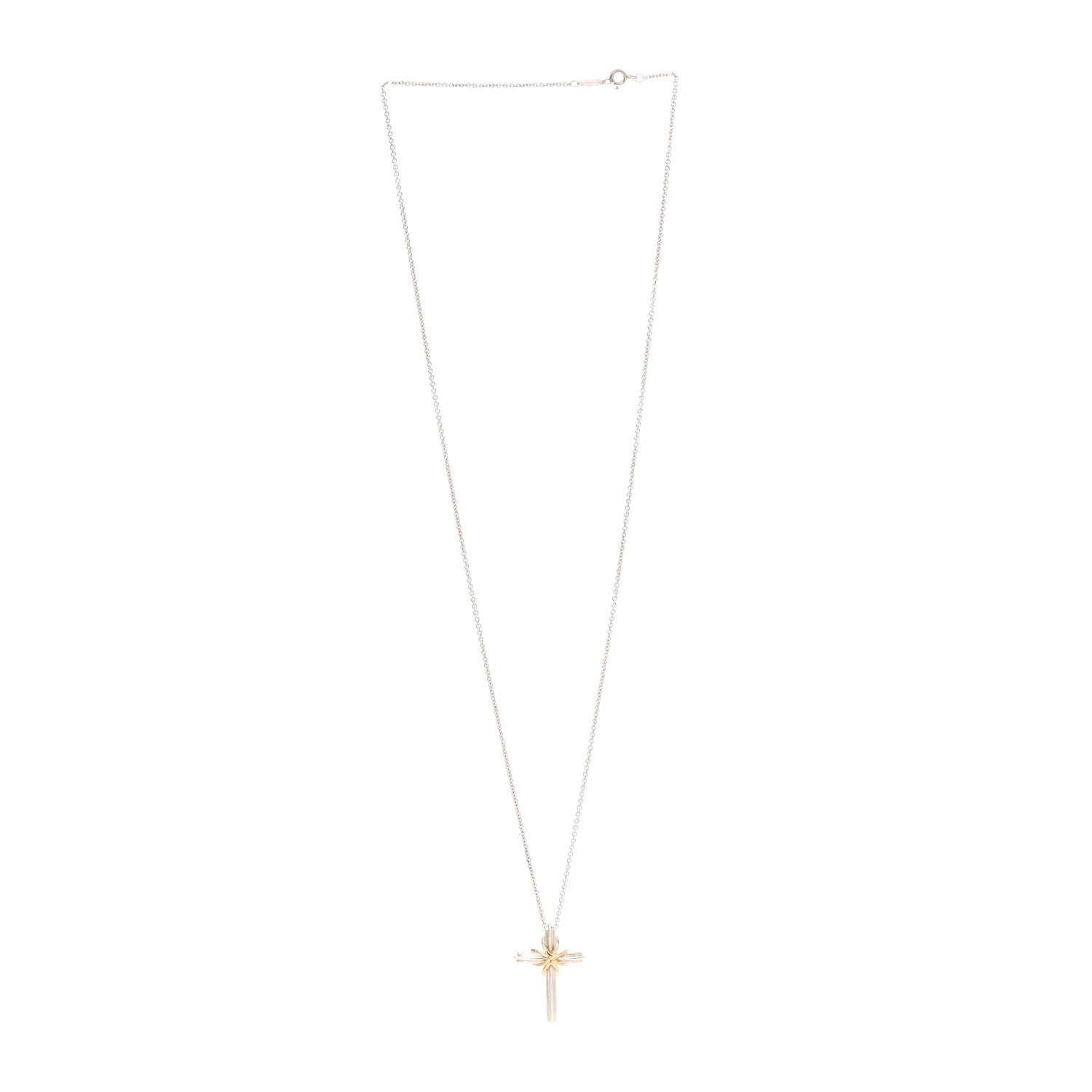 Tiffany Sterling Silver 18K Yellow Gold Cross Pendant Necklace 3 of 7