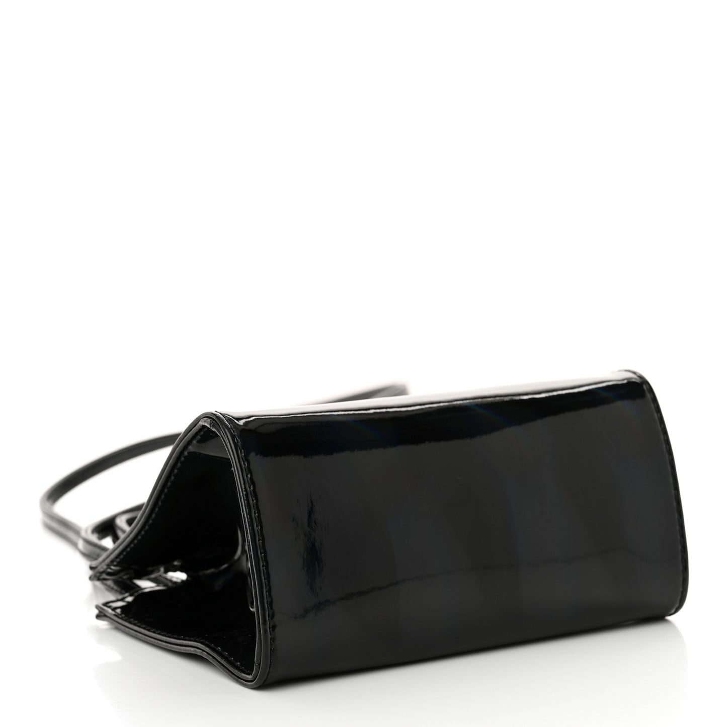 Patent Vegan Leather Small Shopping Bag Black Rainbow