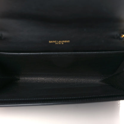 Saint Laurent Calfskin Crocodile Embossed Monogram Uptown Chain Wallet Black 6 of 12