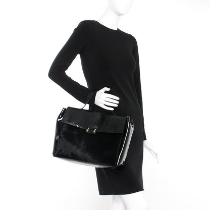 Valentino Garavani Calf Hair Snakeskin Patent Calfskin Large Mime Single Handle Bag Black 3 of 10