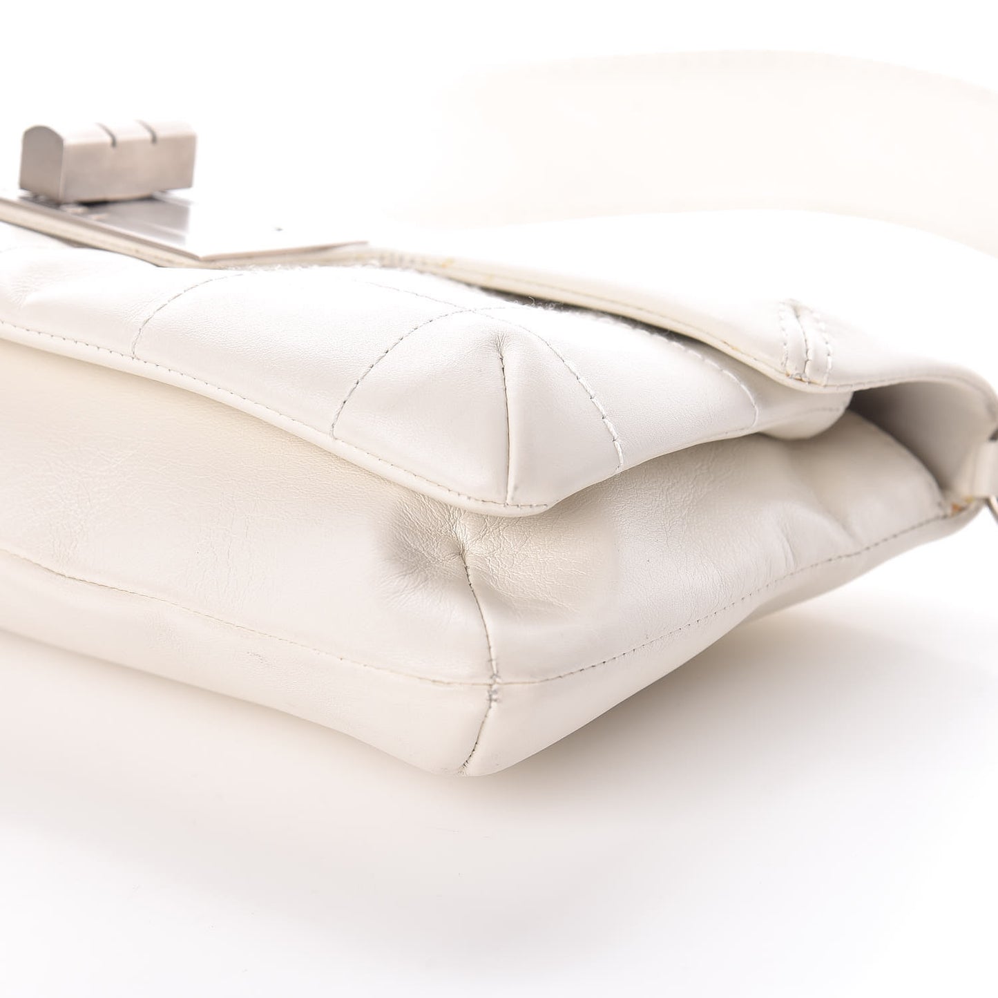 Calfskin Square Stitched Mademoiselle Shoulder Bag White