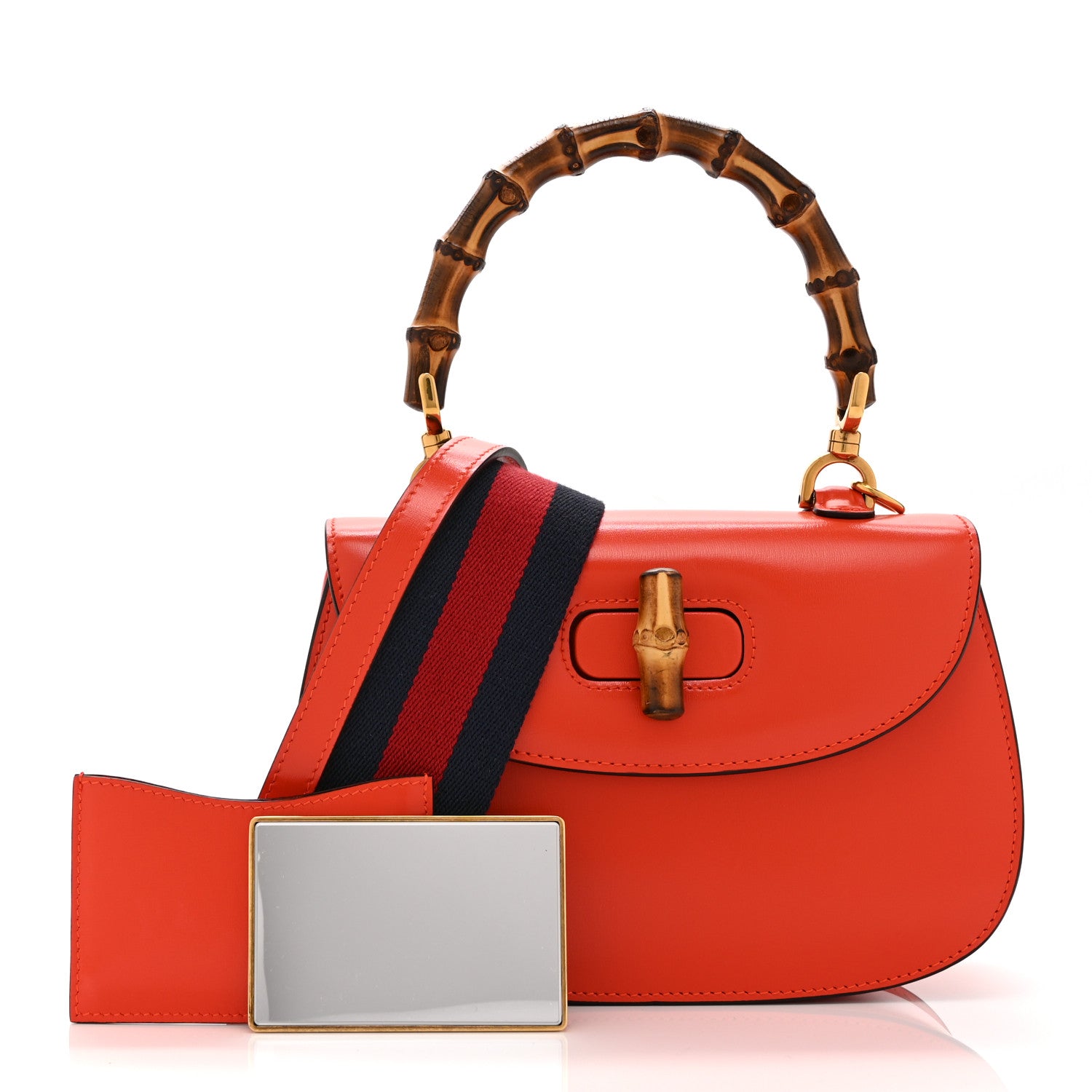 Gucci Boarded Dyana Lux Calfskin Web Small Bamboo 1947 Top Handle Bag Calypso Orange 3 of 12