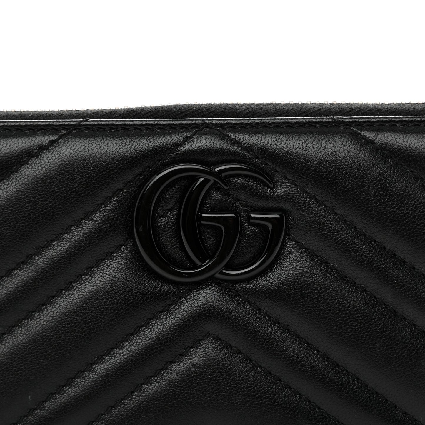 Calfskin Matelasse Monochrome GG Marmont Zip Around Wallet Black