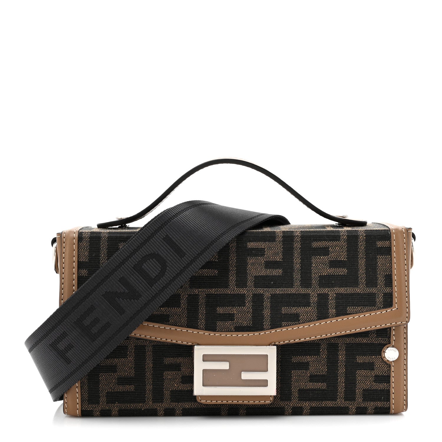Fendi Recycled Fabric Jacquard Vitello King FF 1974 Baguette Soft Trunk Tobacco Moro Sand 1 of 14