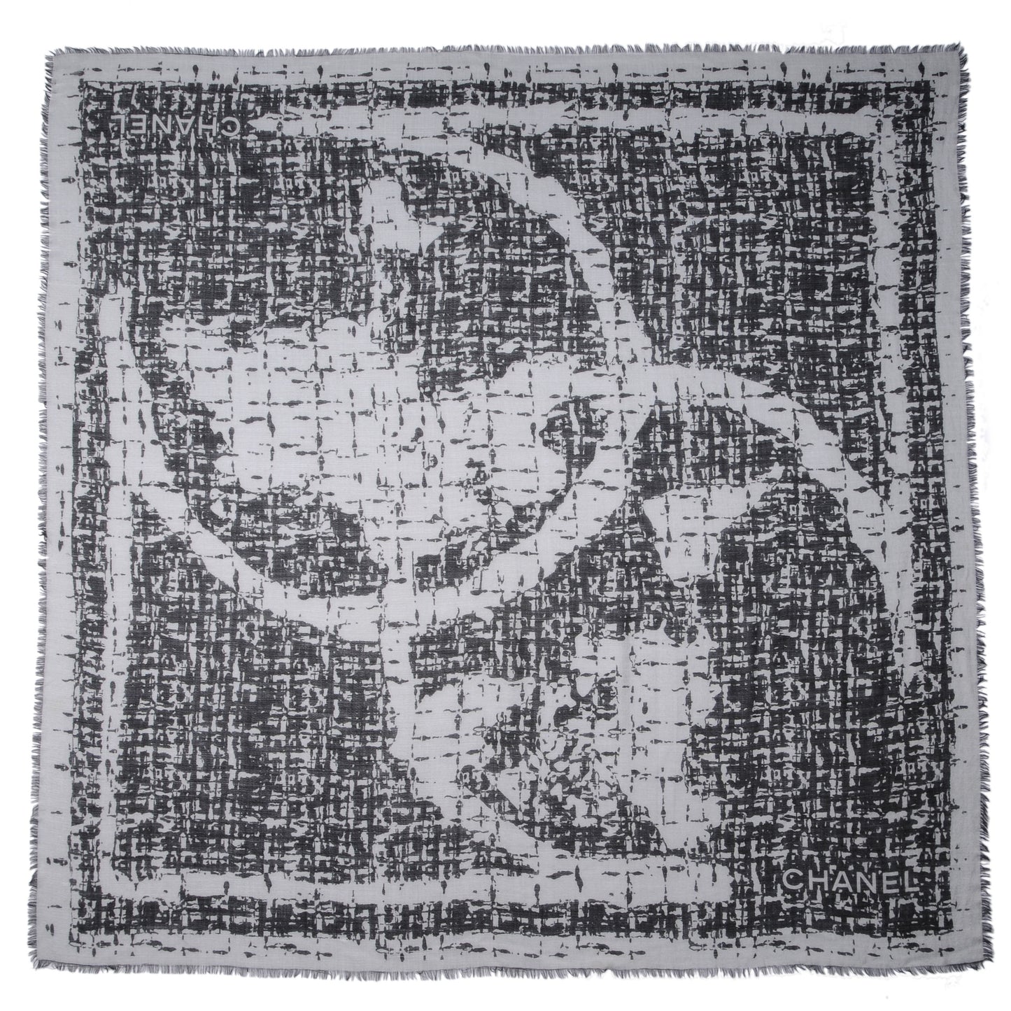 Cashmere Silk CC Tweed Scarf Black Grey