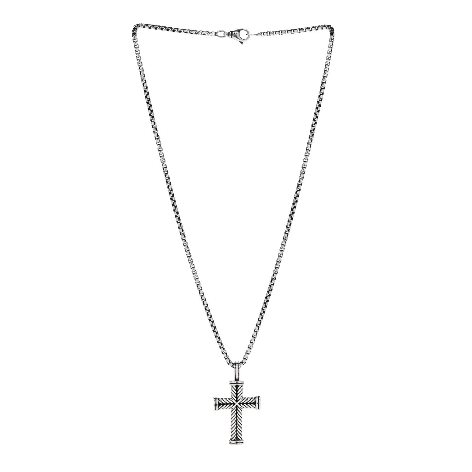 David Yurman Sterling Silver Chevron Cross Pendant Necklace 3 of 6
