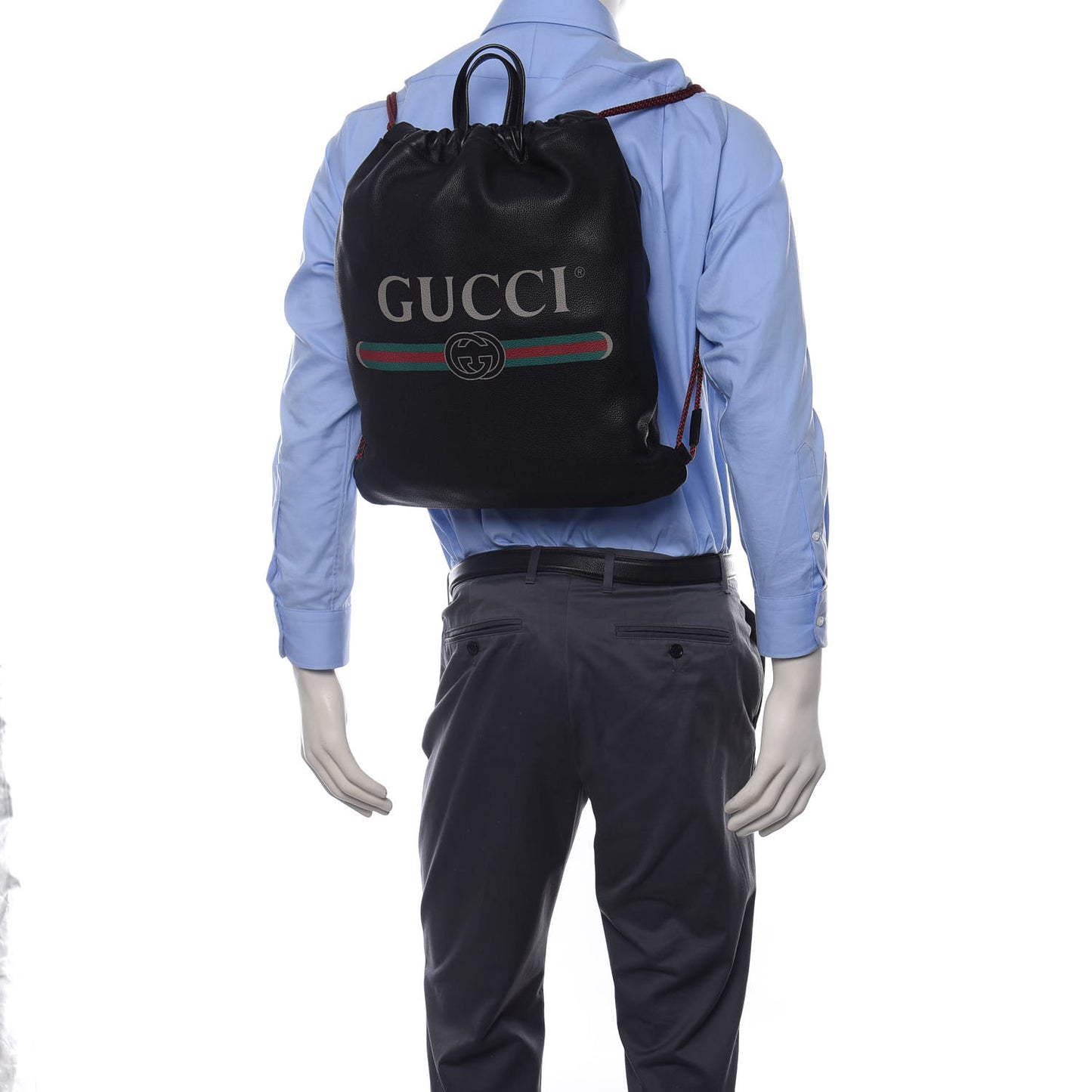 Calfskin Logo Drawstring Backpack Black