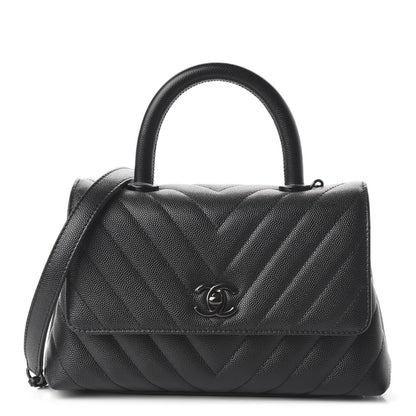 Chanel Caviar Chevron Quilted Mini Coco Handle Flap So Black 1 of 11
