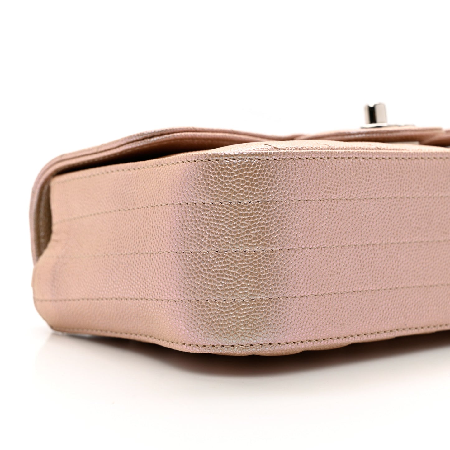 Iridescent Caviar Chevron Quilted Mini Rectangular Flap Light Gold