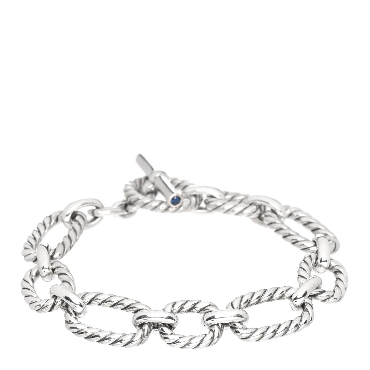 Sterling Silver Blue Sapphire 9.5mm Cushion Link Bracelet