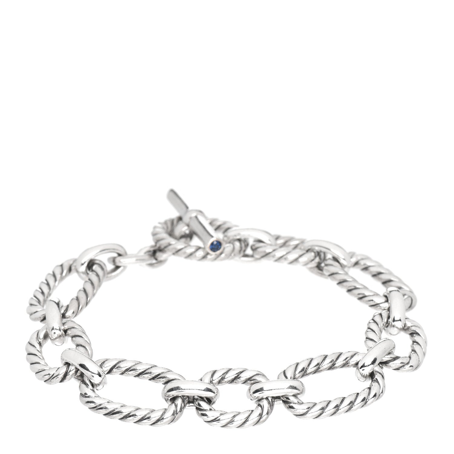 David Yurman Sterling Silver Blue Sapphire 9.5mm Cushion Link Bracelet 1 of 4