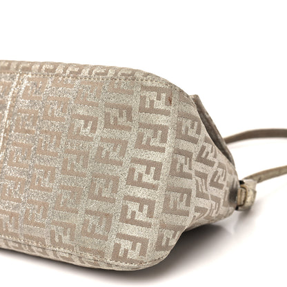 Fendi Metallic Jacquard Zucchino Suede Mini Mama Baguette  Cipria Argento Grigio 9 of 10