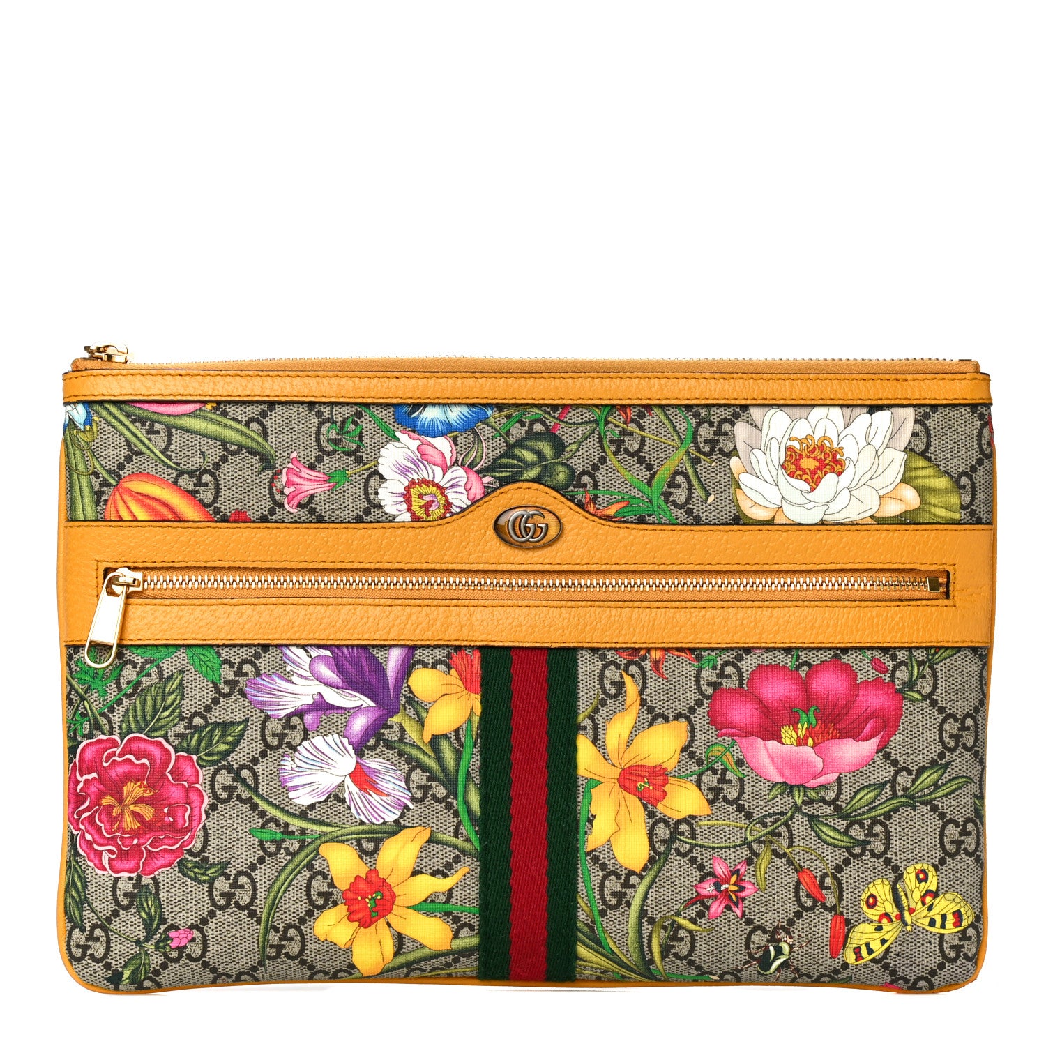 Gucci GG Supreme Monogram Flora Large Ophidia Pouch Clutch Beige Multicolor Crop 1 of 14