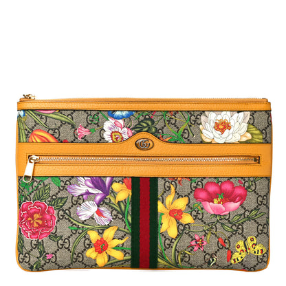 Gucci GG Supreme Monogram Flora Large Ophidia Pouch Clutch Beige Multicolor Crop 1 of 14