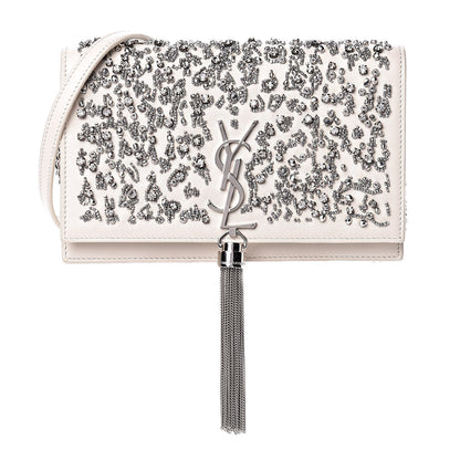 Saint Laurent Calfskin Bead Embellished Kate Monogram Tassel Chain Wallet White 1 of 9