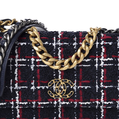 Chanel Wool Tweed Lambskin Quilted 19 Wallet On Chain WOC and Coin Purse Blue White Red 11 of 12