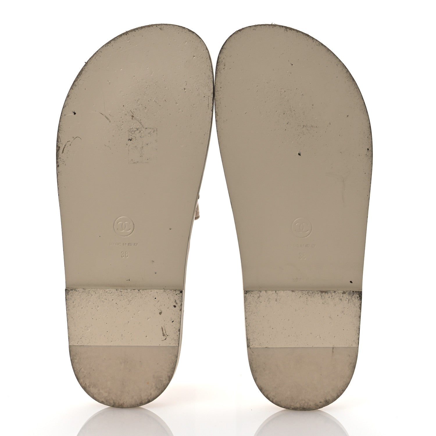 Chanel Shiny Calfskin Crystal Quilted Velcro Dad CC Slide Sandals 38 Light Beige 7 of 14