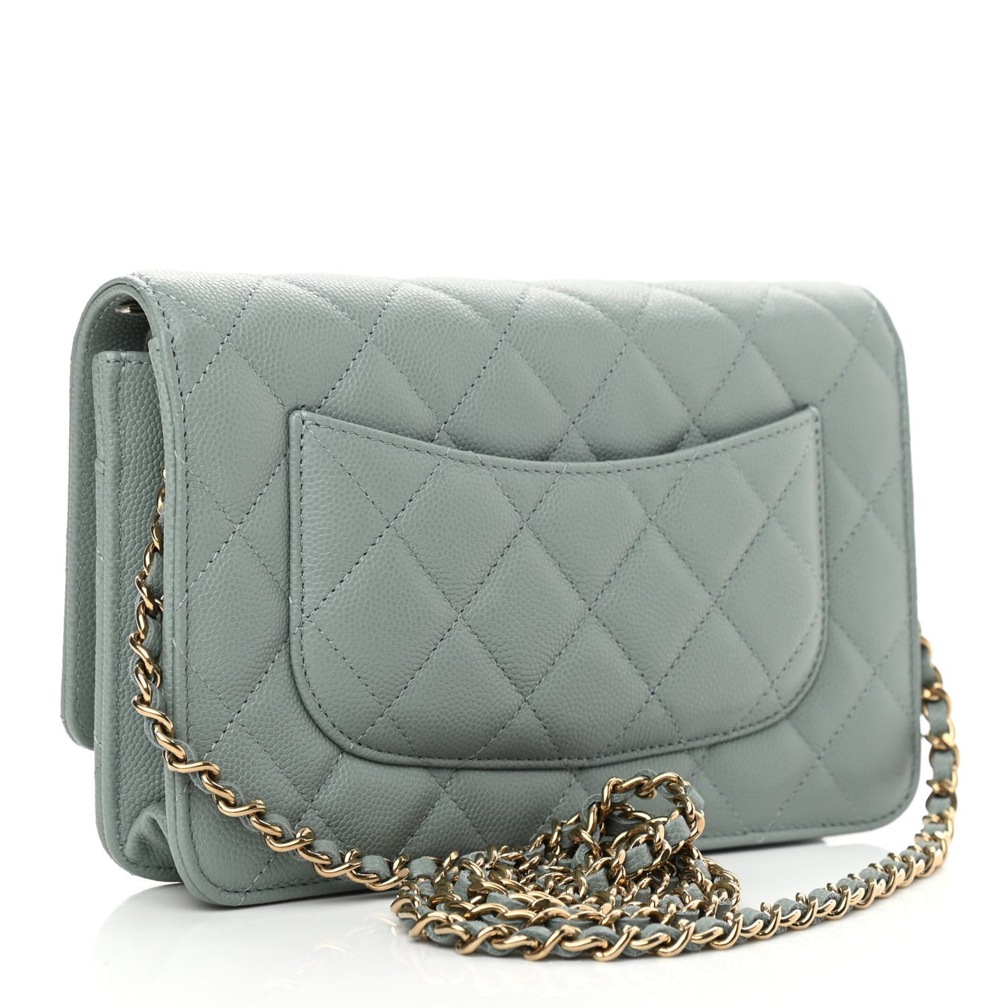 Caviar Quilted Wallet On Chain WOC Light Grey