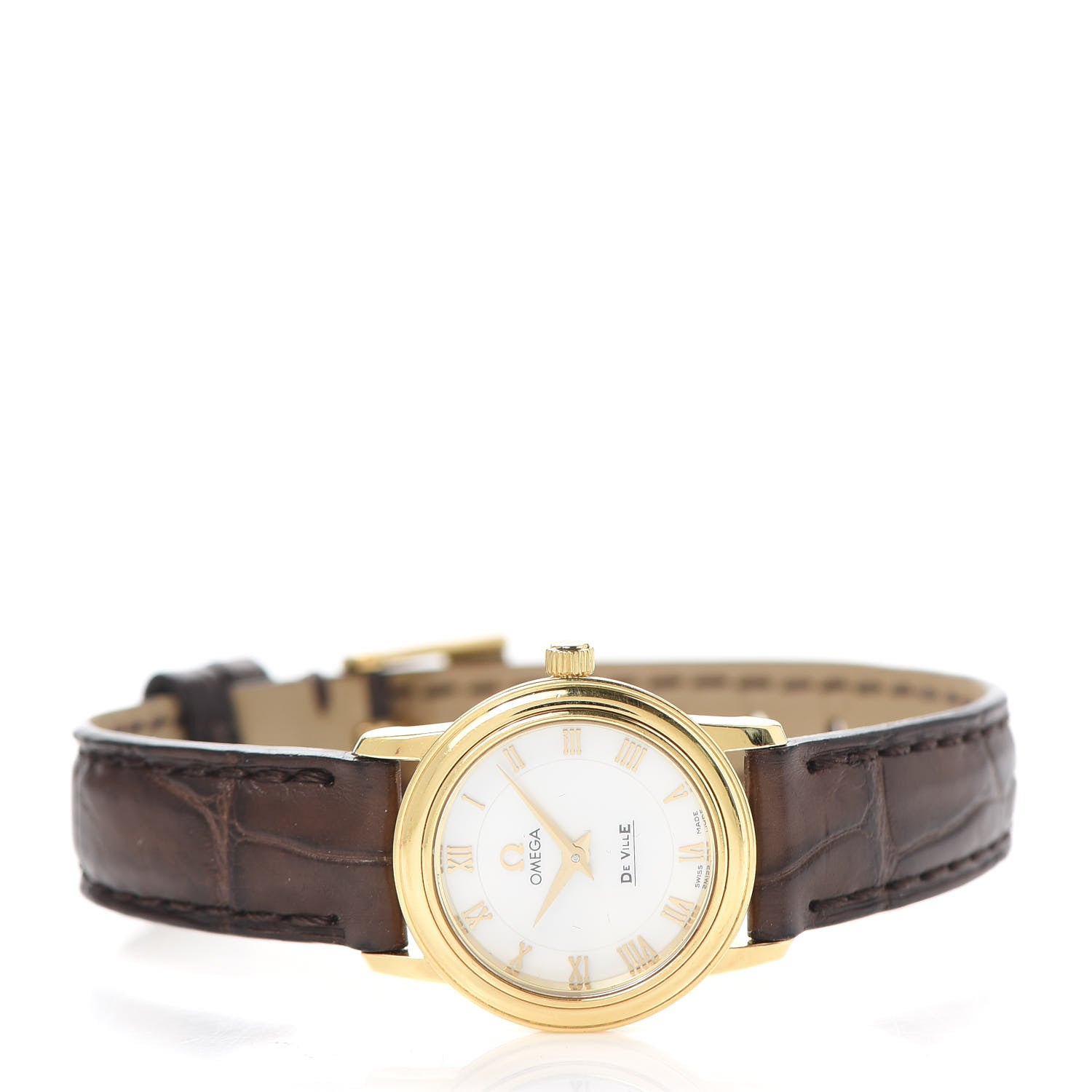 Omega 18K Yellow Gold Crocodile Mother of Pearl 22mm De Ville Prestige Quartz Watch 4670.71.02 2 of 4
