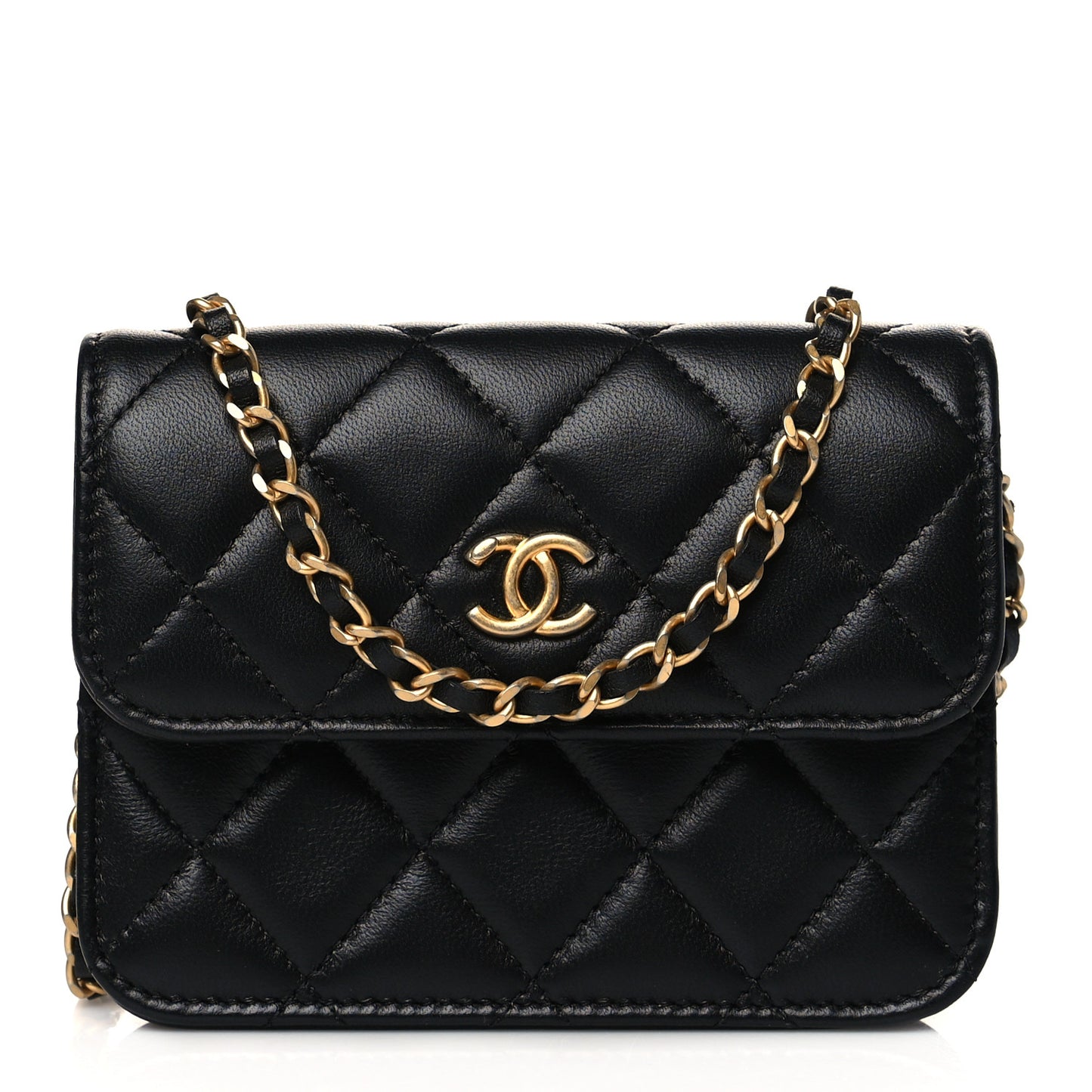 Lambskin Quilted Pearl Crush Clutch With Chain Black