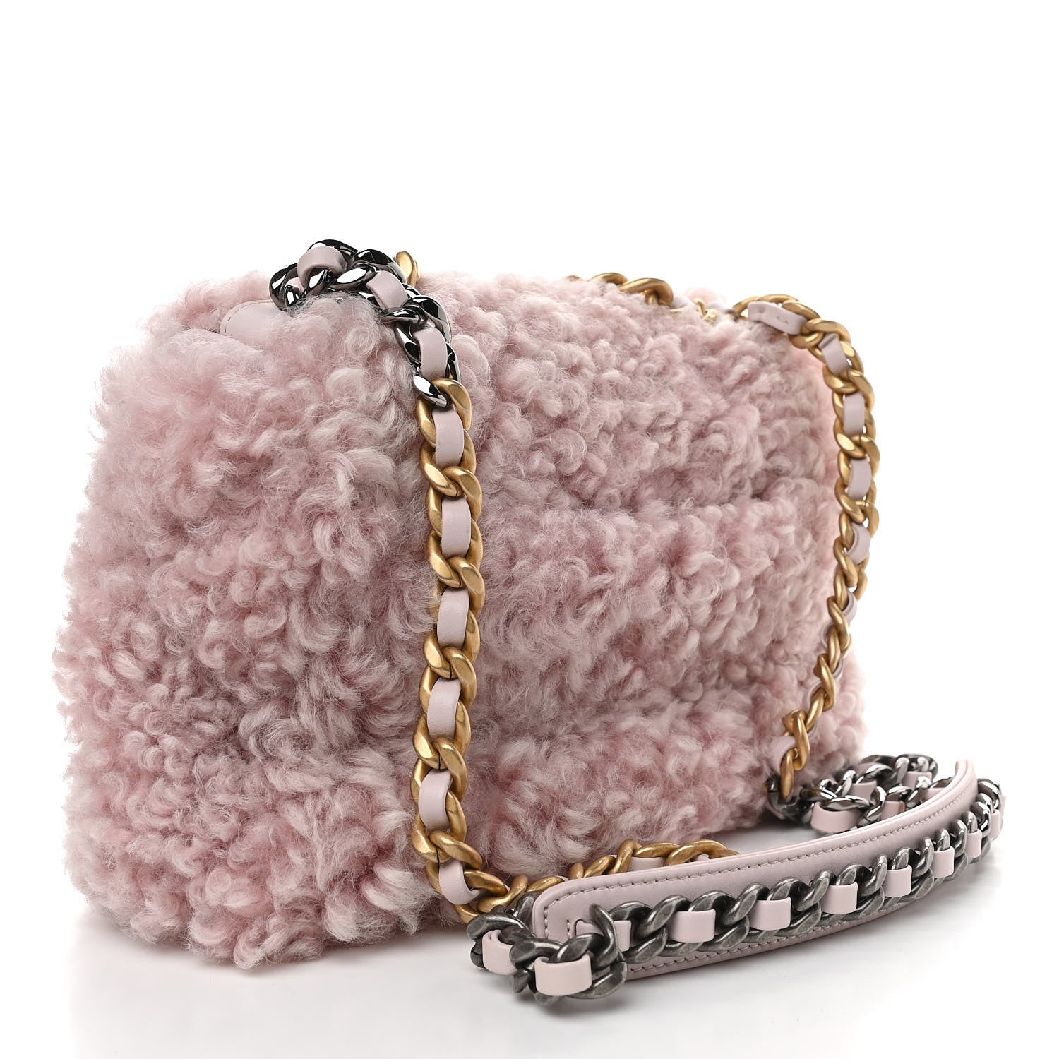 Chanel Shearling Sheepskin Medium Chanel 19 Flap Light Pink 3 of 11