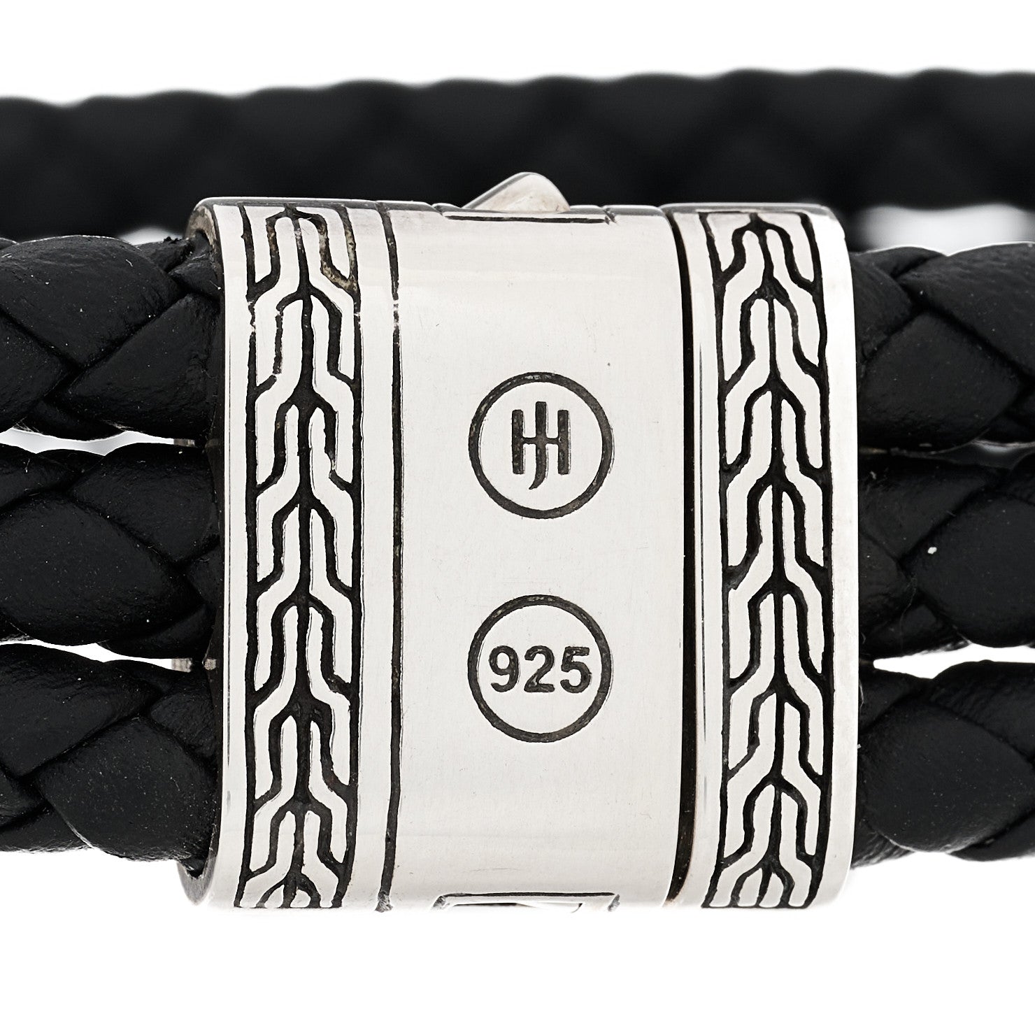 John Hardy Sterling Silver Leather Three Row Braided Hammered Bracelet Black 4 of 5