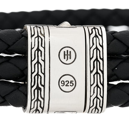John Hardy Sterling Silver Leather Three Row Braided Hammered Bracelet Black 4 of 5