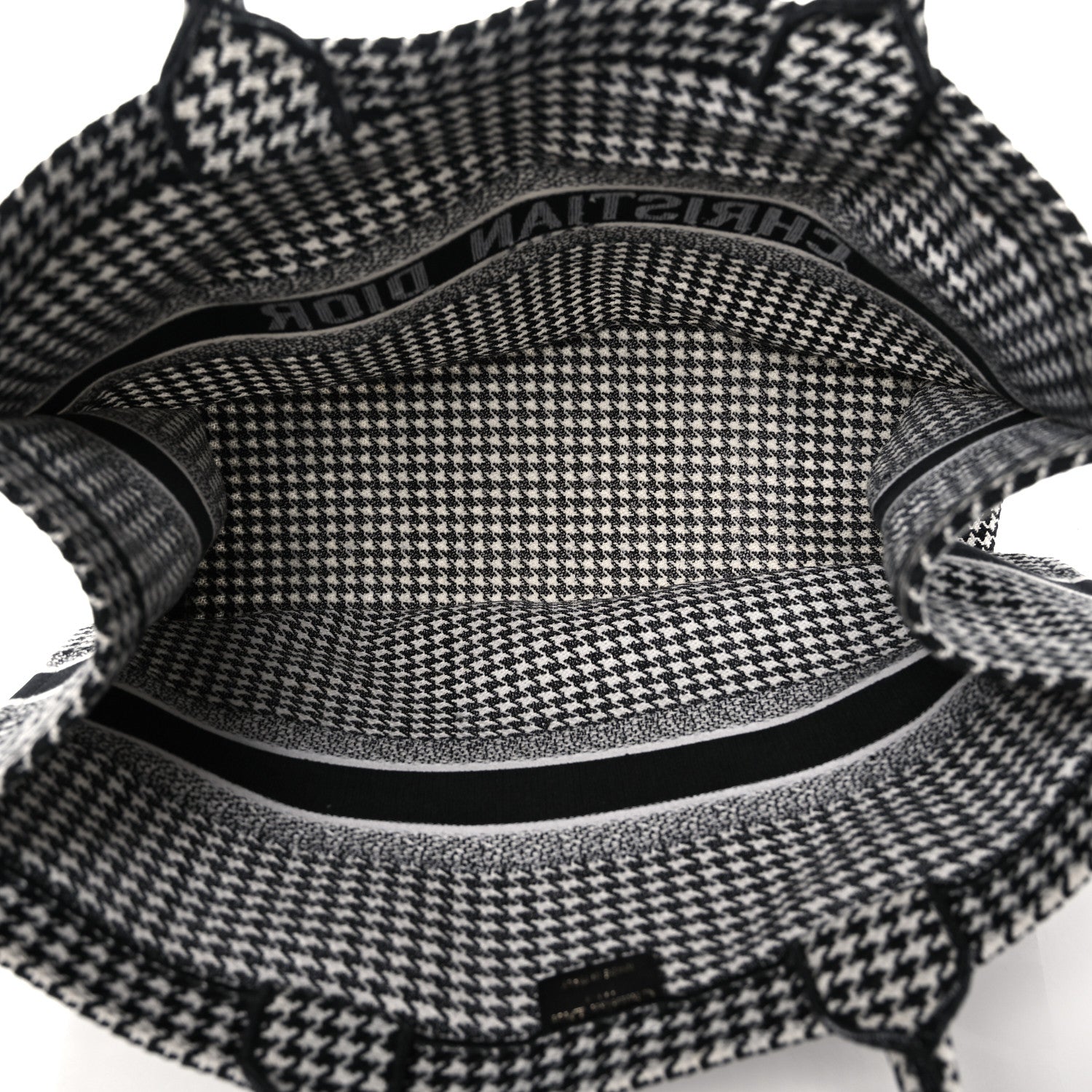Christian Dior Canvas Houndstooth Embroidered Book Tote Black White 5 of 10