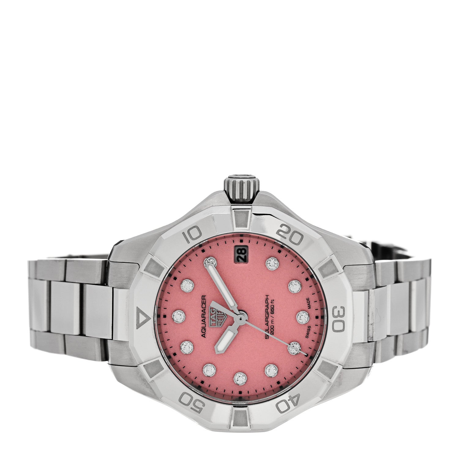 Tag Heuer Stainless Steel Diamond 34mm Aquaracer Professional 200 Solargraph Automatic Watch Pink WBP1318 2 of 5