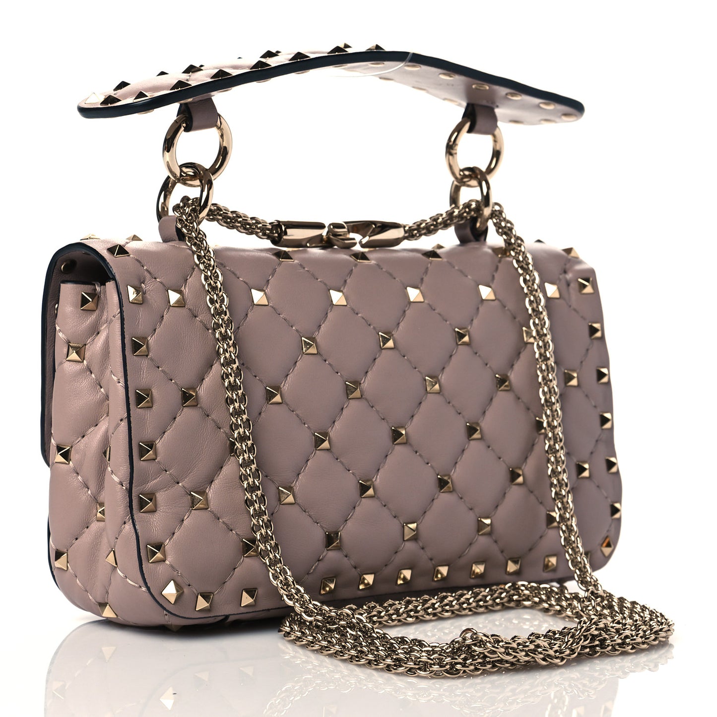 Nappa Small Rockstud Spike Shoulder Bag Poudre