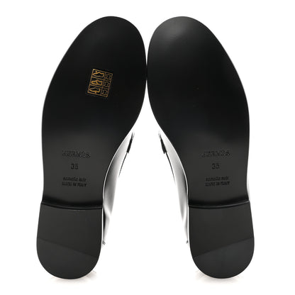 Hermes Glazed Calfskin Medor Studded Fringe Womens Destin Loafer 35 Black 6 of 10