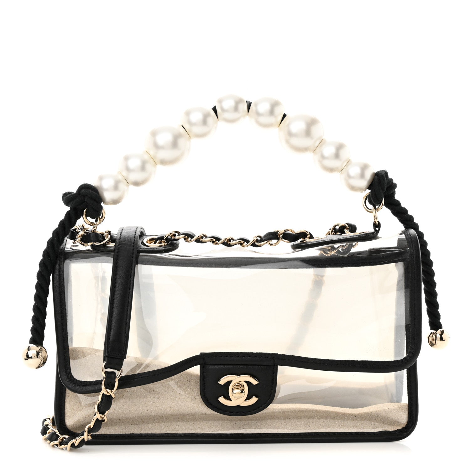 Chanel Lambskin PVC Sand By The Sea Flap With Pearl Strap Black 1 of 10