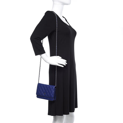 Chanel Lambskin Quilted Wallet On Chain WOC Blue 2 of 11