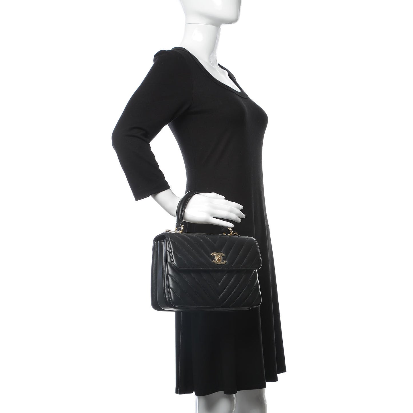 Lambskin Chevron Quilted Small Trendy CC Dual Handle Flap Bag Black