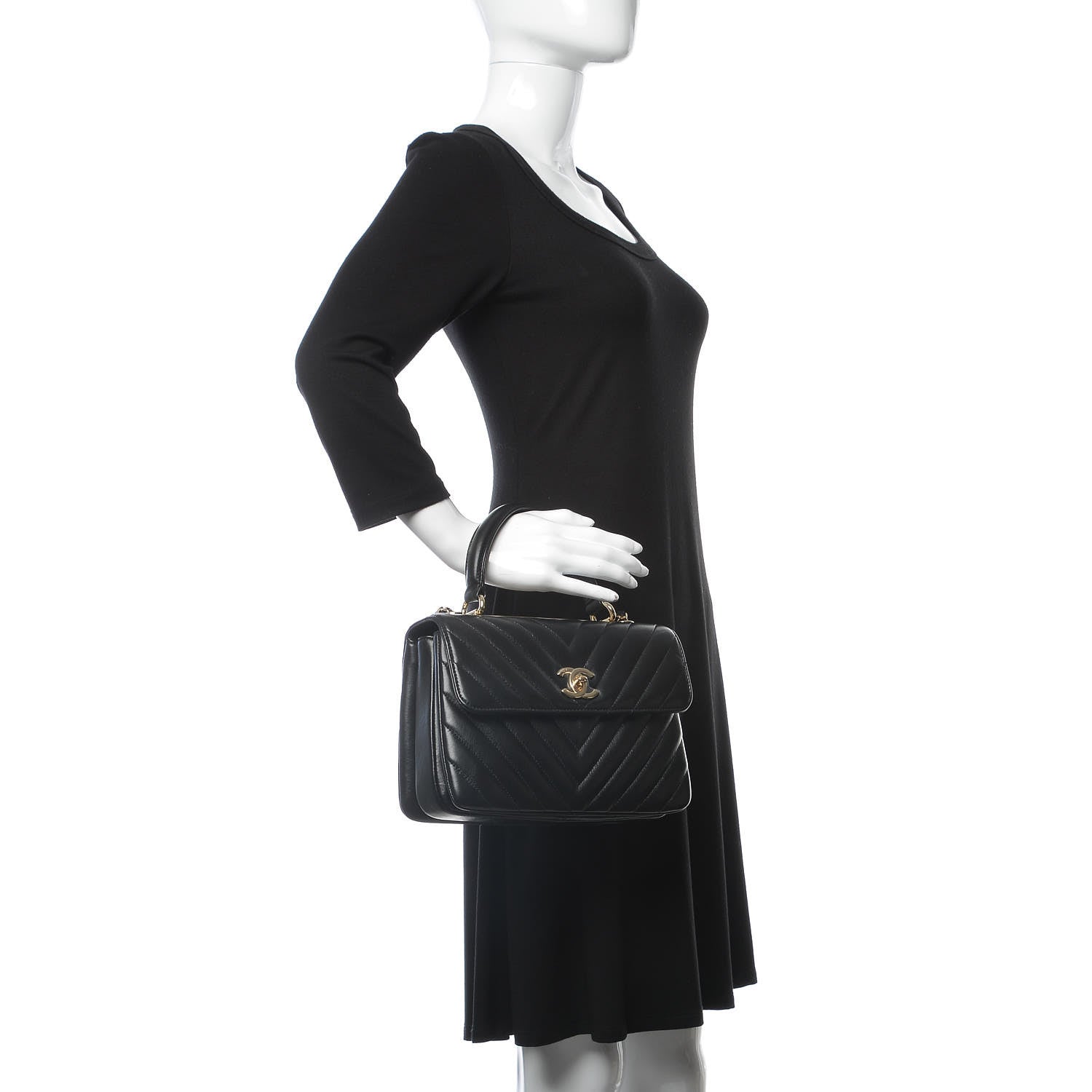 Chanel Lambskin Chevron Quilted Small Trendy CC Dual Handle Flap Bag Black 3 of 9