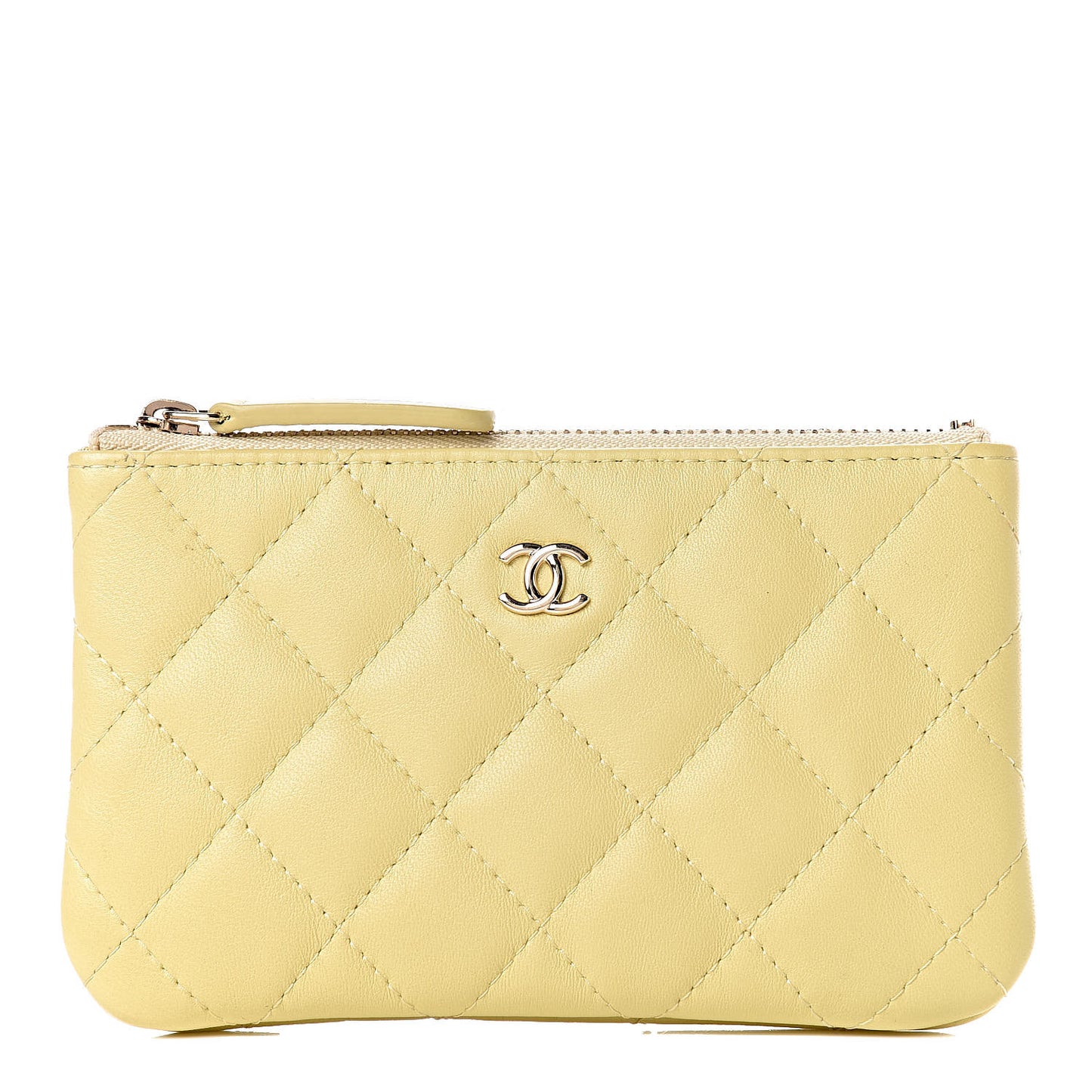 Lambskin Quilted Small Cosmetic Case Yellow