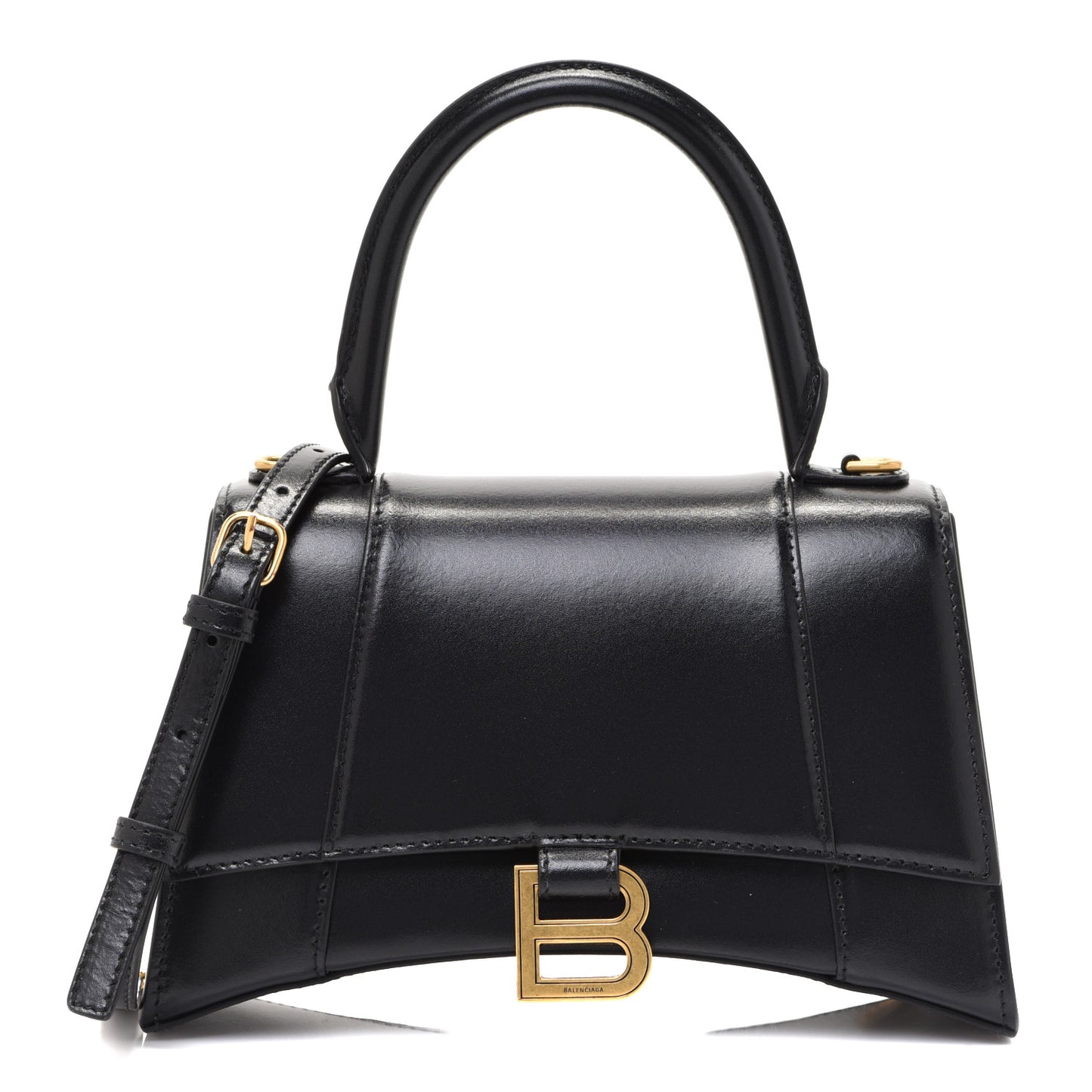 Shiny Box Calfskin Small Hourglass Top Handle Bag Black