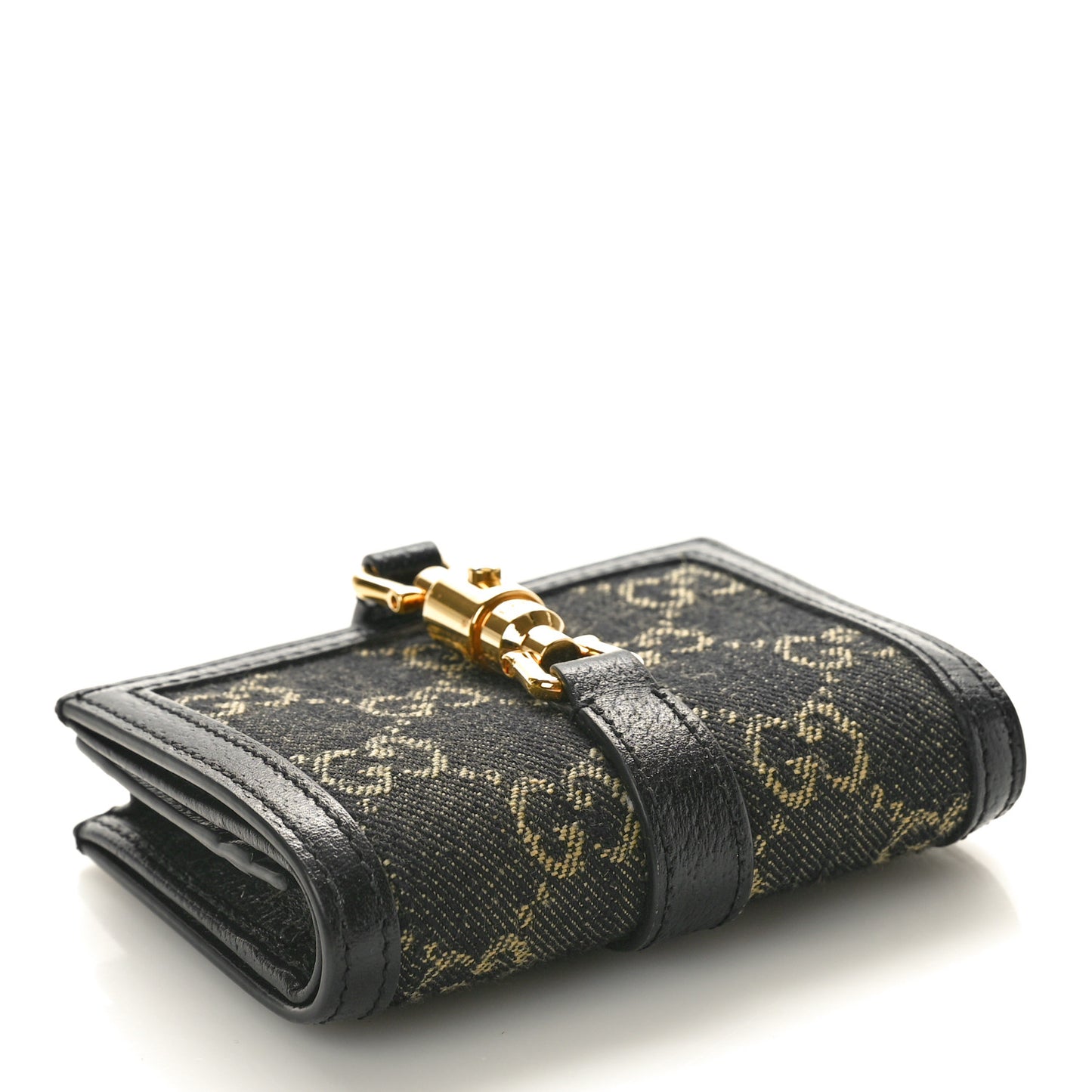 Jacquard Black Denim GG Monogram Textured Dollar Calfskin Jackie 1961 Card Case Black Ivory
