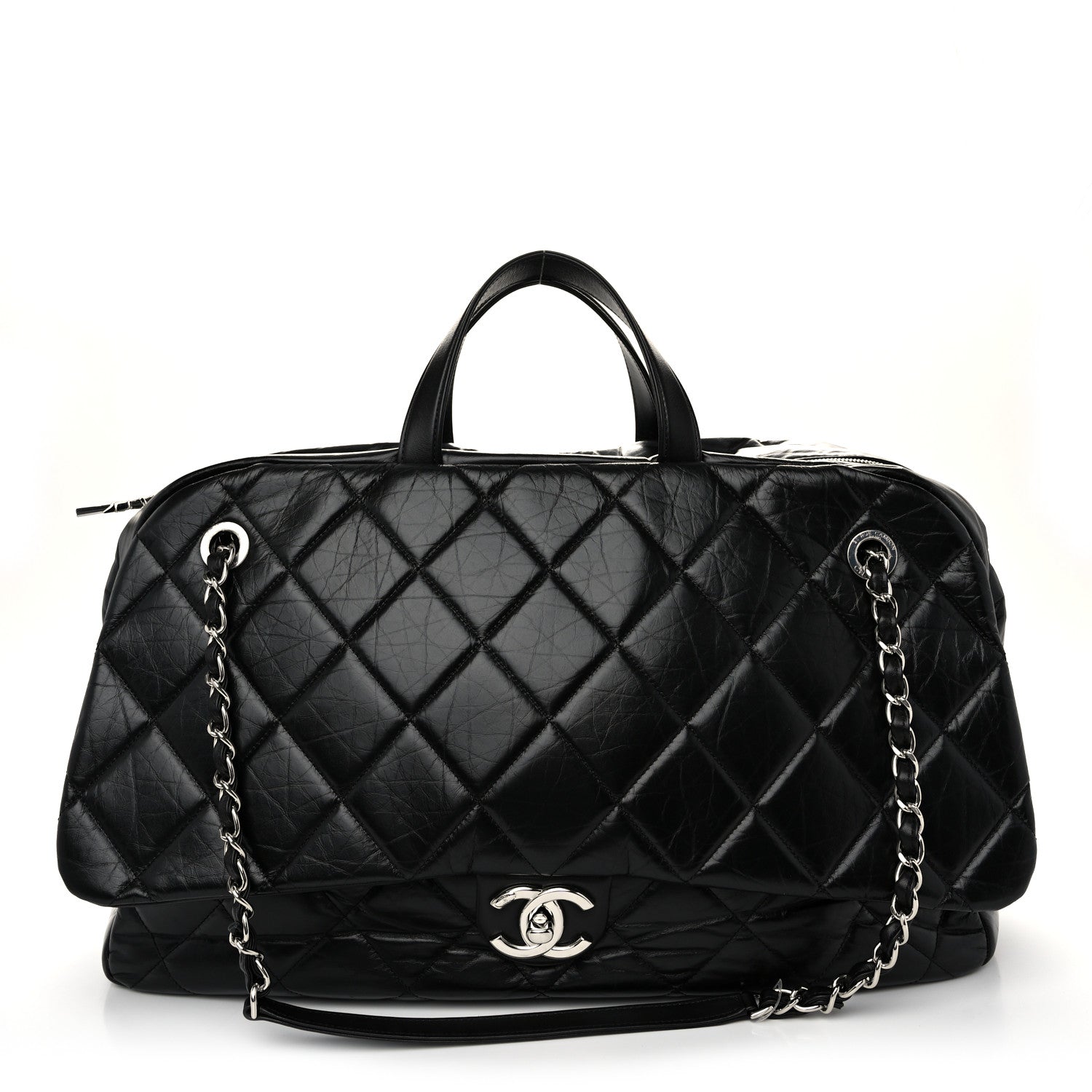 Chanel Aged Calfskin Quilted Large Express Bowling Bag Black 1 of 10